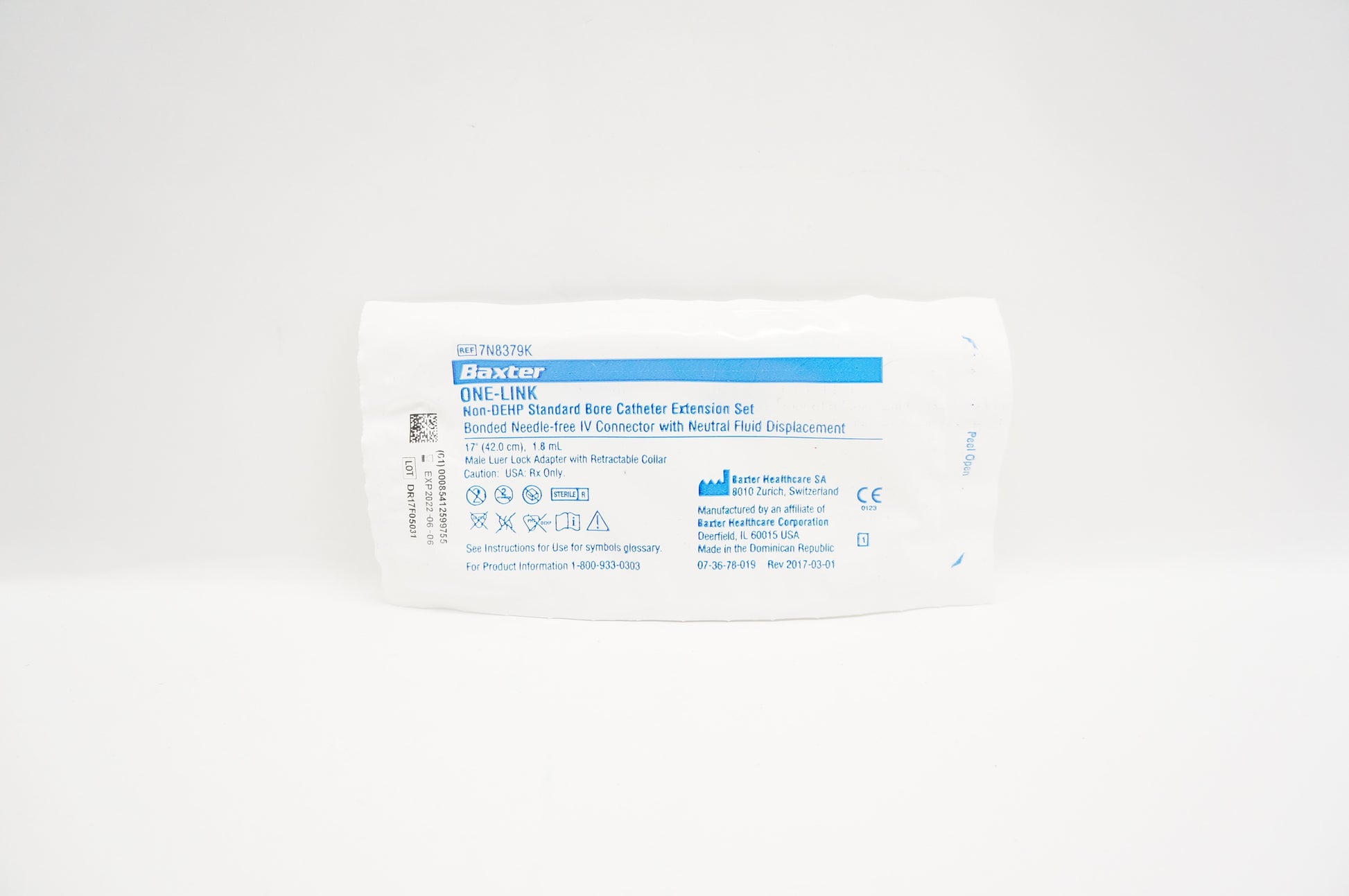 One-Link Catheter Extension Set, Straight, Standard Bore, Bonded, Needle-Free IV Connector with Neutral Fluid Displacement, Male Luer Lock Adapter with Retractable Collar, 1.8 ml, 17" Length, Non-DEHP, Sterile, 200/cs (Rx) (Continental US Only) (Product Access Restricted. Check with your sales rep to verify eligibility)