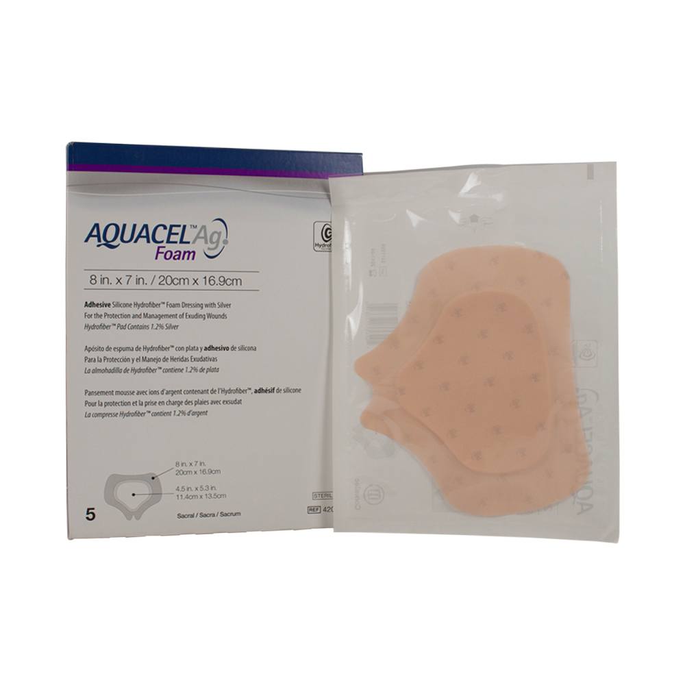 Ag Foam Dressing, Adhesive, Sacral, 8" x 7", 5/bx (Continental US Only)