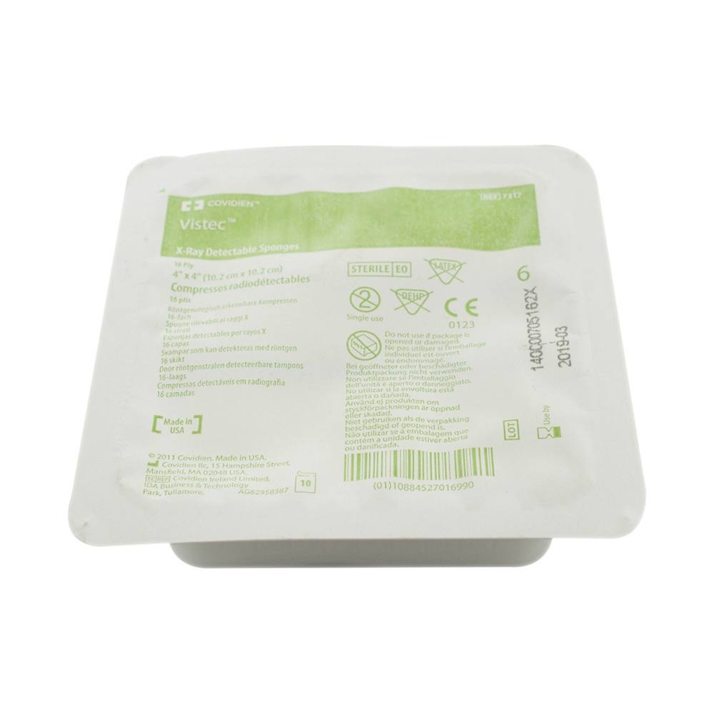 Vistec X-Ray Detectable Sponge, Sterile, Banded 10s - Trays, 4" x 4", 16-Ply, 10/tr, 128 tr/cs (16 cs/plt) (Continental US Only) (Manufacturer Backorder - Inventory Limited when Available)