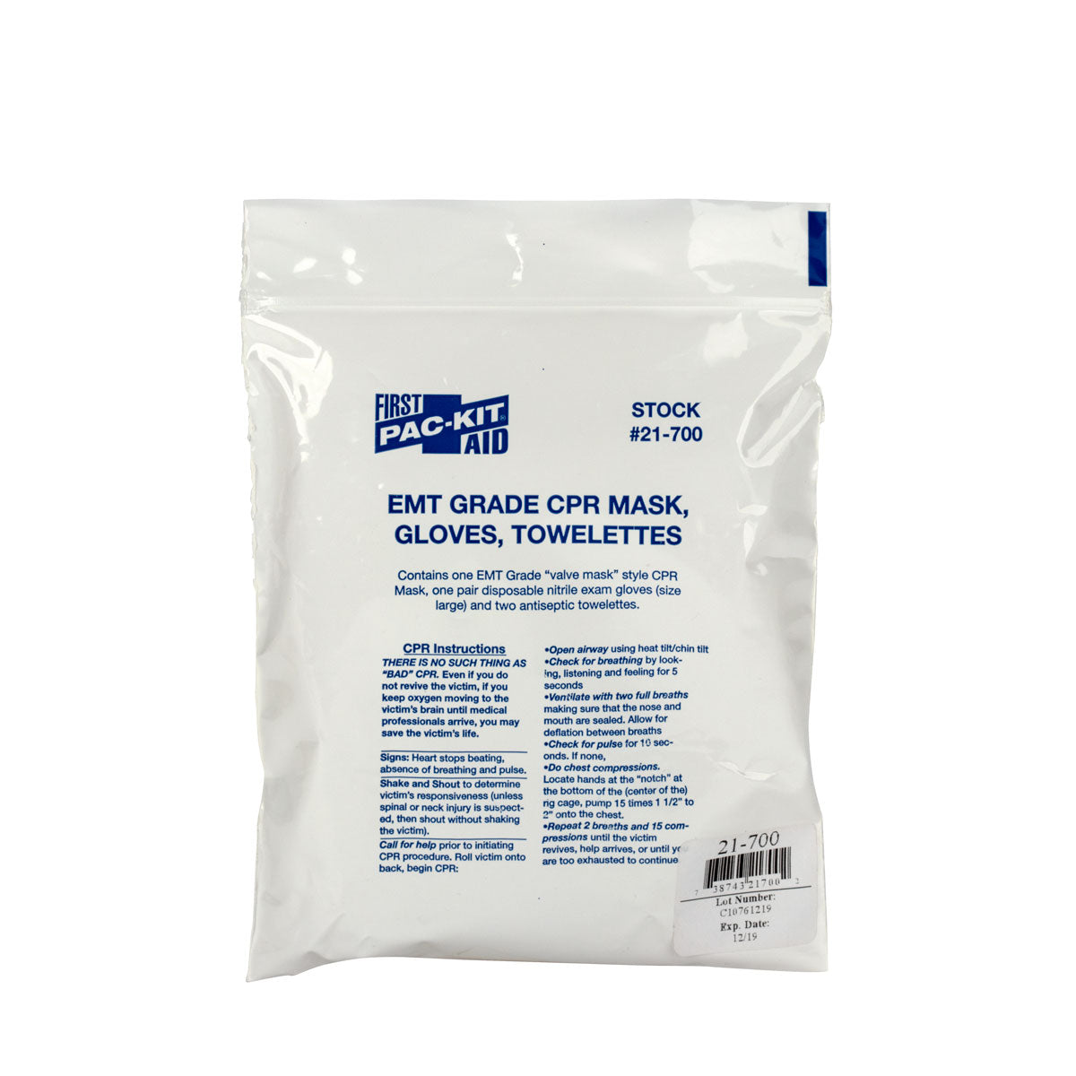 CPR Mask (EMT Grade), 2 Gloves, 2 Wipes  (DROP SHIP ONLY - $150 Minimum Order)