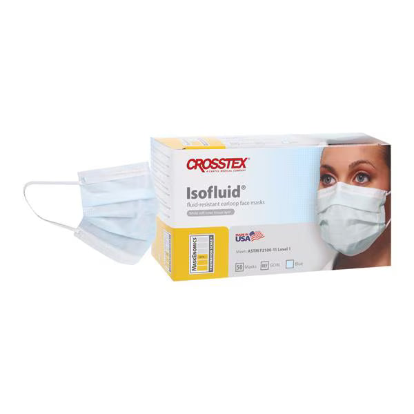 Mask Face Surgical Isofluid Earloop Fld Blue 50/bx (GCIBL)