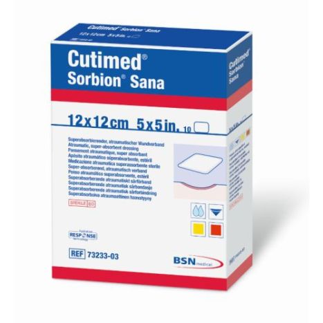 Hydrofiber Dressing Cutimed Sorbion, Sana Gentle Cellulose, Gel Forming Polymer, Polyethylene, 5" x 5", 10/bx (Continental US Only)