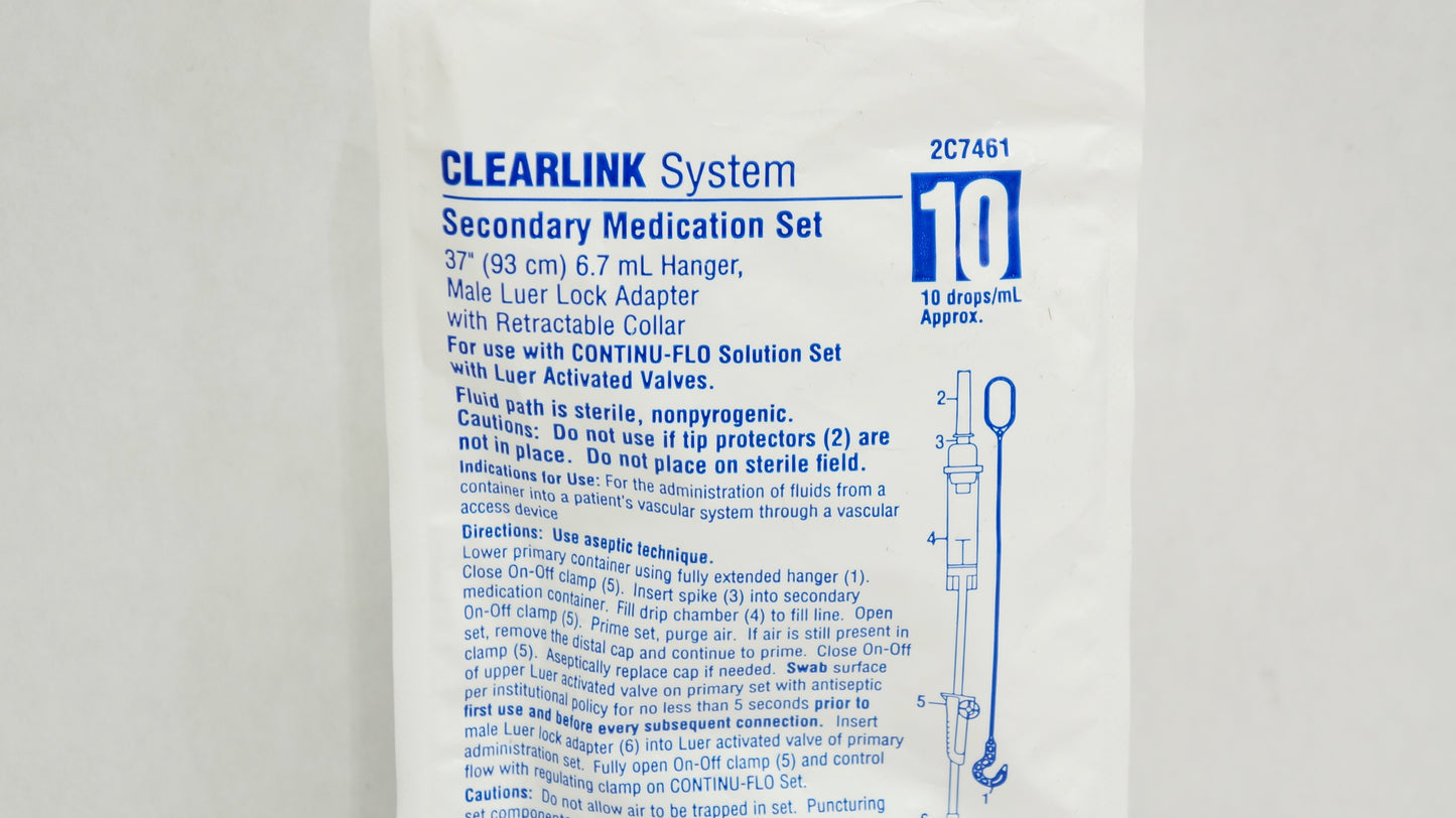 Secondary Medication Set, Hanger, Male Luer Lock Adapter, 10 drops/ml, 37" Length, Non-Pyrogenic, Contains DEHP, Sterile Fluid Path, 48/cs (Rx) (Continental US Only) (Product Access Restricted. Check with your sales rep to verify eligibility) (Item  is currently on Manufacturer Backorder with Limited Quanitities when Available)