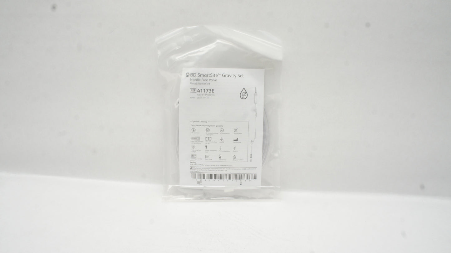 Gravity Administration Set, Roller Clamp, 1 SmartSite Needle-Free Valve 9" from 2-Piece Male Luer Lock, 20 drop, 104" Length, 17ml Fluid Path, Sterile, 100/cs (Continental US Only) (Drop Ship Requires Pre-Approval)