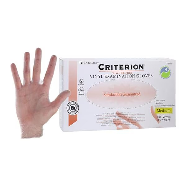 Criterion Vinyl Exam Gloves Medium Standard Clear Non-Sterile, 100/BX (5700089)