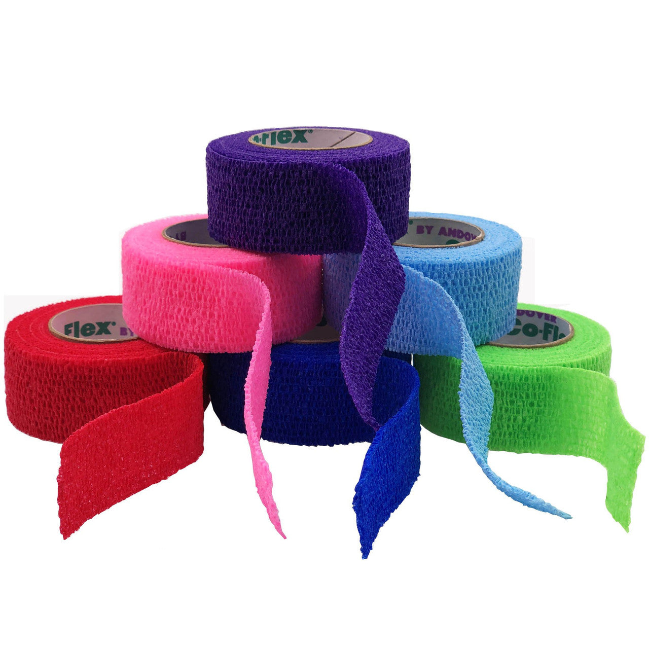 Self-Adherent Wrap, 1.5" x 5 yds, Rainbow Pack, includes Red, Teal, White, Green, Purple & Blue, Latex, 48 rl/cs