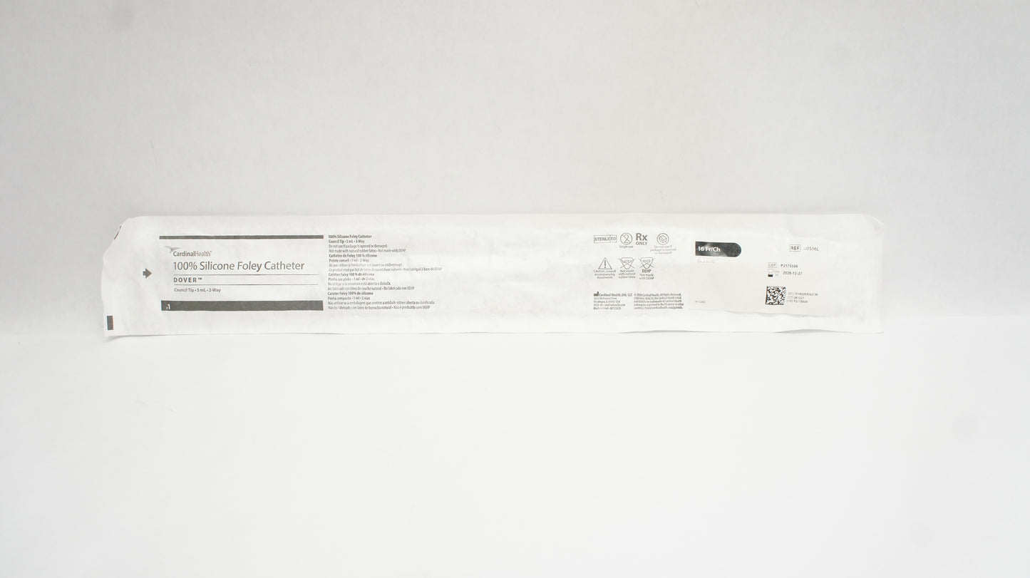 Urethral Urinary Foley Catheter, 5mL, Silicone, Council Tip, 2-Way, 16FR, 10/pk, 1 pk/ctn (Continental US Only)