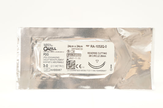 PDO Suture, Diamond Point, Size 2-0, 24cm x 24cm, 26mm, 3/8 Circle, 12/bx
