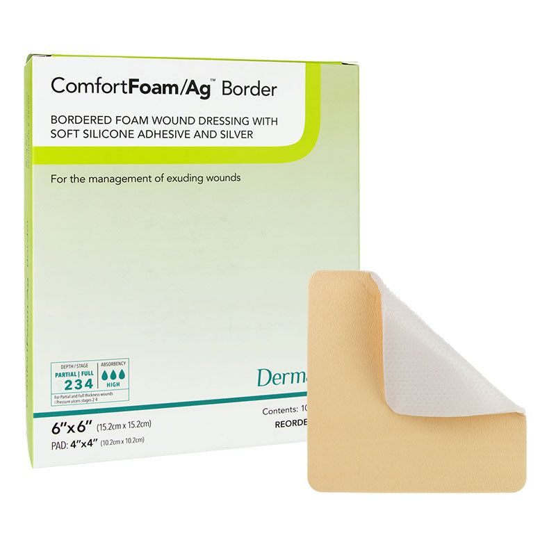 Wound Dressing with Ag, 6" x 6", Border, 10/bx (Products cannot be sold on Amazon.com or any other 3rd party site) (US Only)