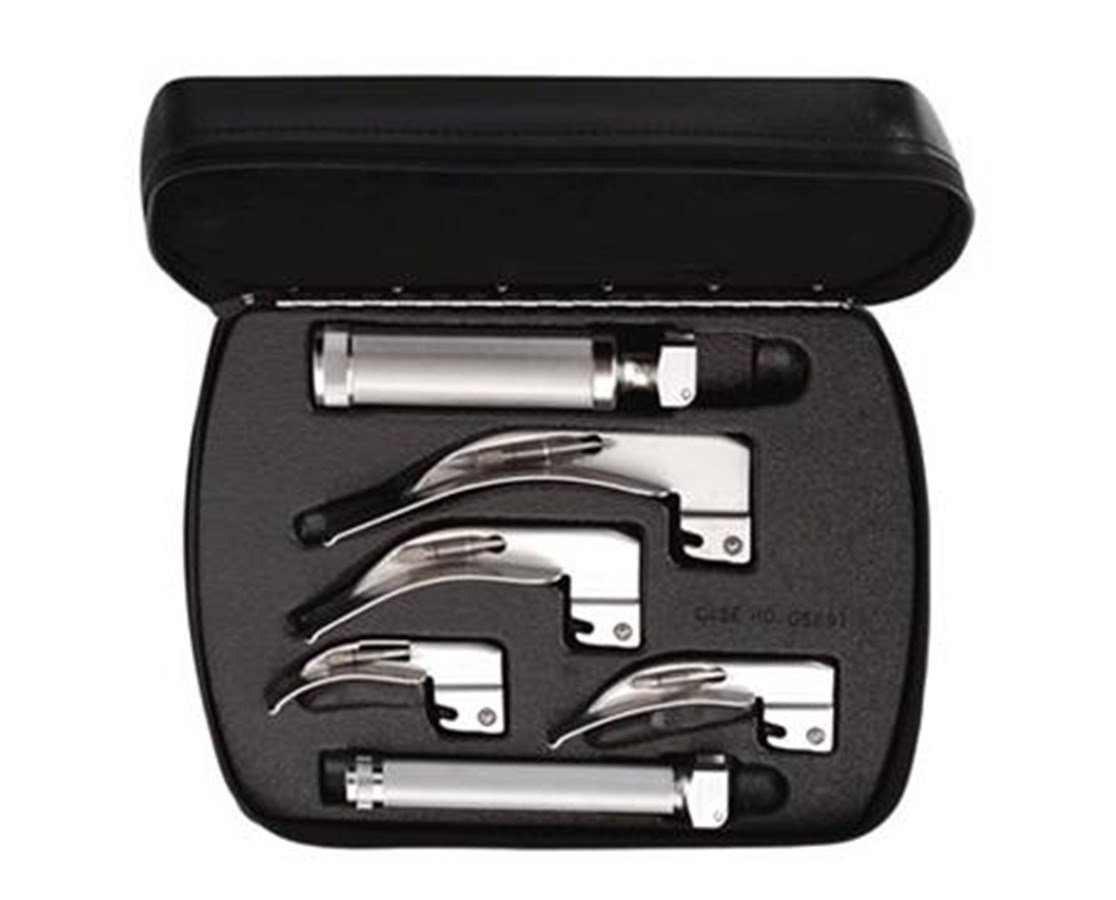 Welch Allyn Miller 2.5 V Standard Laryngoscope Set, Lamp at Distal Tip; Stainless Steel, Includes Blade Sizes #0, #1, #2, #3 and #4, Medium C- Cell Power Handle, Small AA-Cell Power Handle, Hard Storage (US Only)