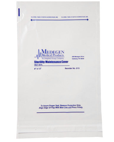 Cover, 8" x 12", Print/ Label Tear & Seal Instructions, 2.25 Mil, Clear/ Blue, LLDPE Film, Flat Pack, Heat-Seal Adhesive Strip, 250/bx, 4 bx/cs
