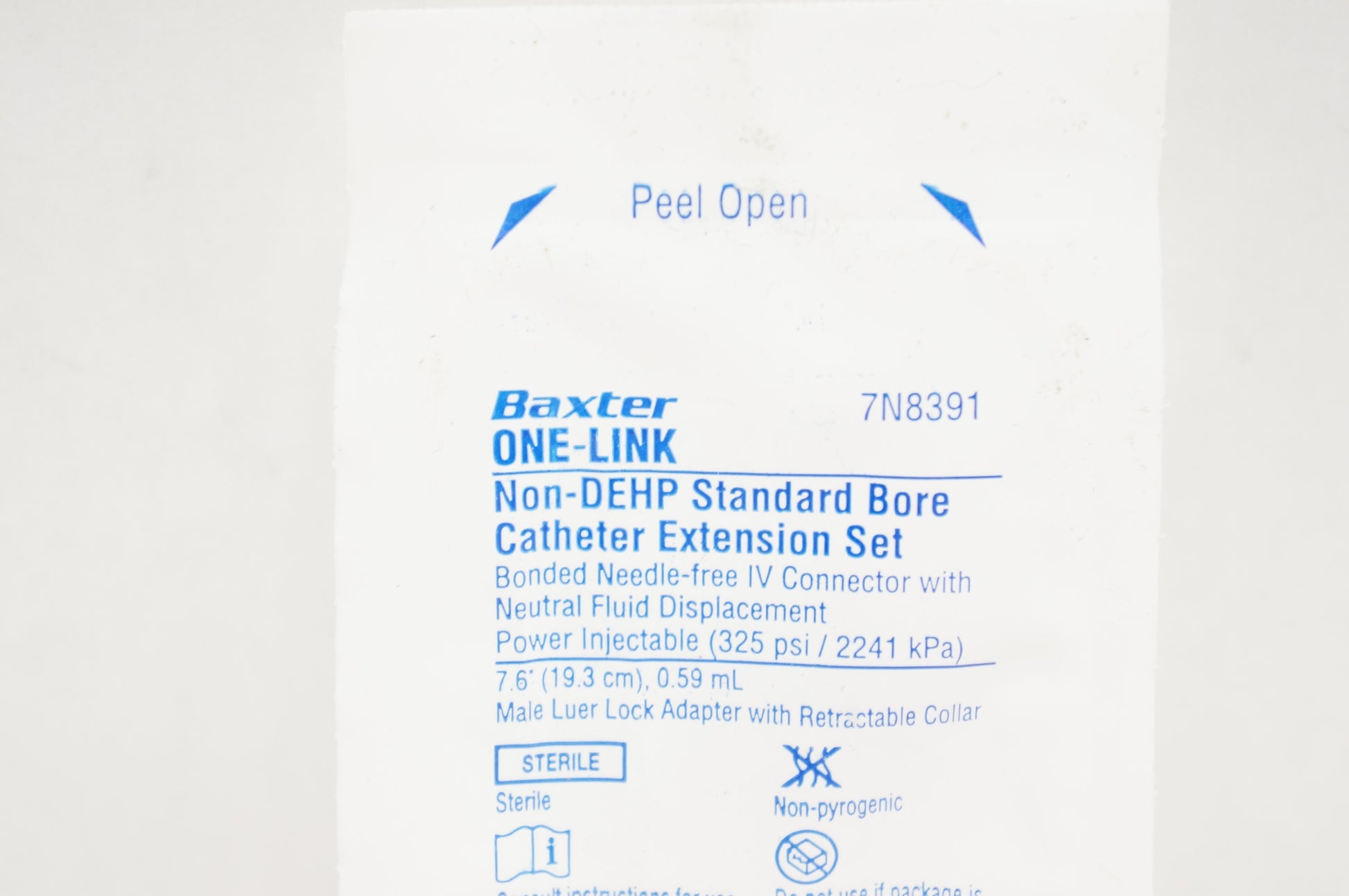 One-Link Catheter Extension Set, Straight, Standard Bore, Bonded, Needle-Free IV Connector with Neutral Fluid Displacement, Power Injectable (325 psi), Male Luer Lock Adapter with Retractable Collar, 0.59 ml, 7.6" Length, Non-Pyrogenic, Non-DEHP, Sterile, 200/cs (Rx) (Continental US Only) (Product Access Restricted. Check with your sales rep to verify eligibility) (Item on Manufacturer Backorder - Inventory Limited when Available)