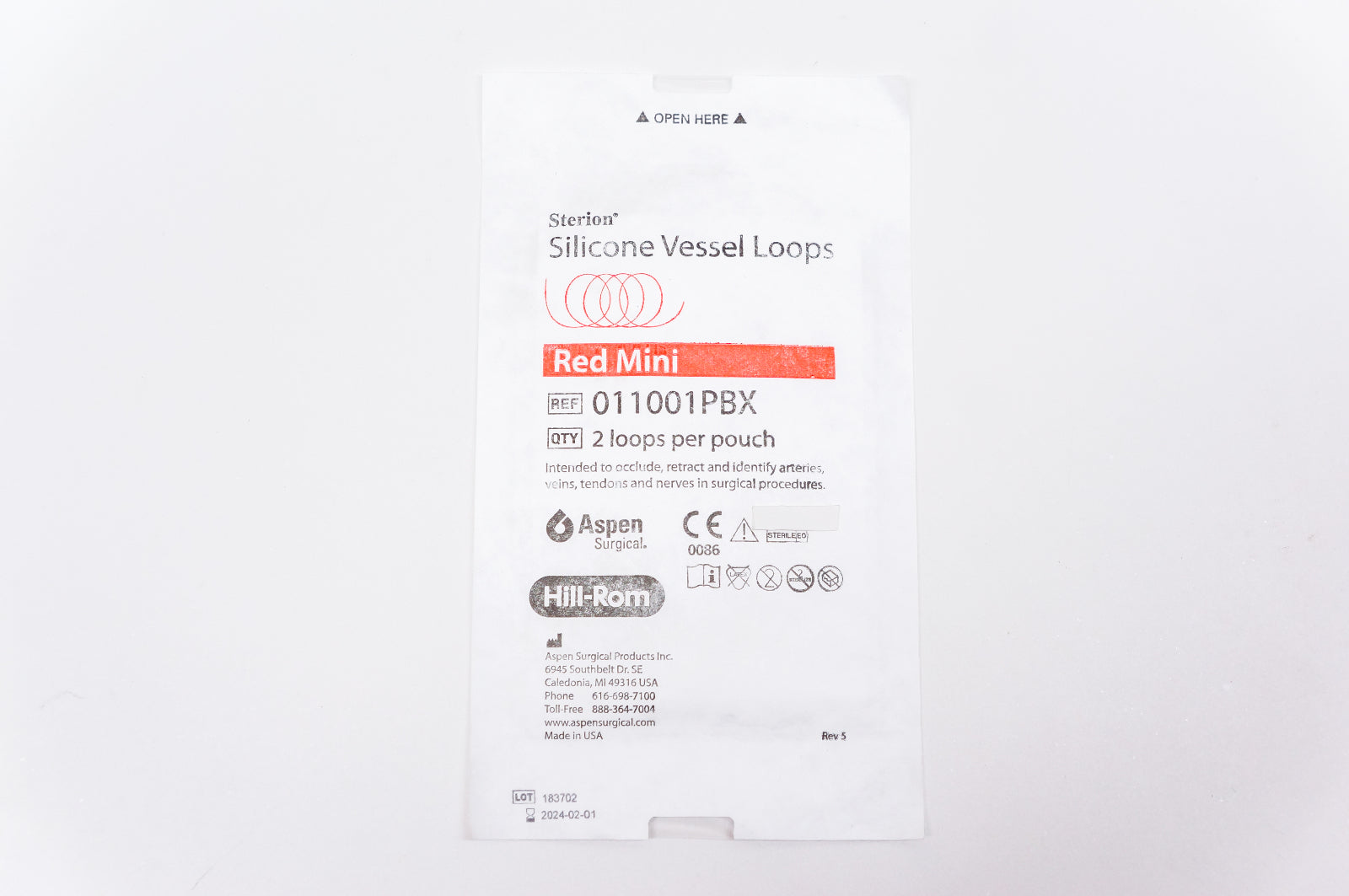 Vessel Loop, Red, Mini, 0.8mm x 406mm, Sterile, 2/pk, 10 pk/bx (US Only) (Not Available For Sale into Canada)