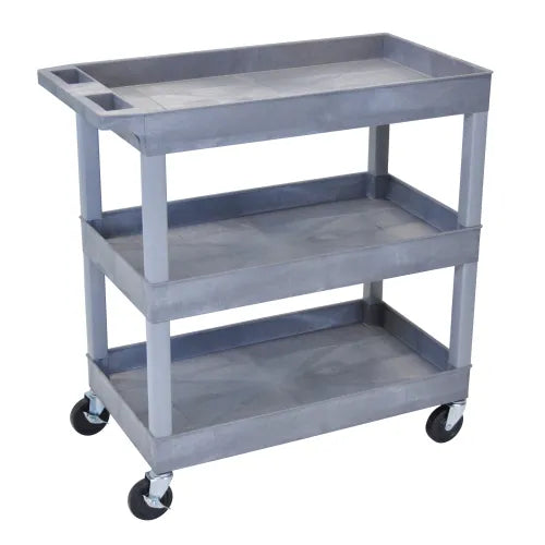 Tub Cart, Three Shelves (2.5" Deep each), Gray, 35.25"W x 18"D x 36.25"H, with (4) 4" Casters (2 with Locking Brakes), Maximum Weight Capacity 400 lbs, Assembly Required (DROP SHIP ONLY)