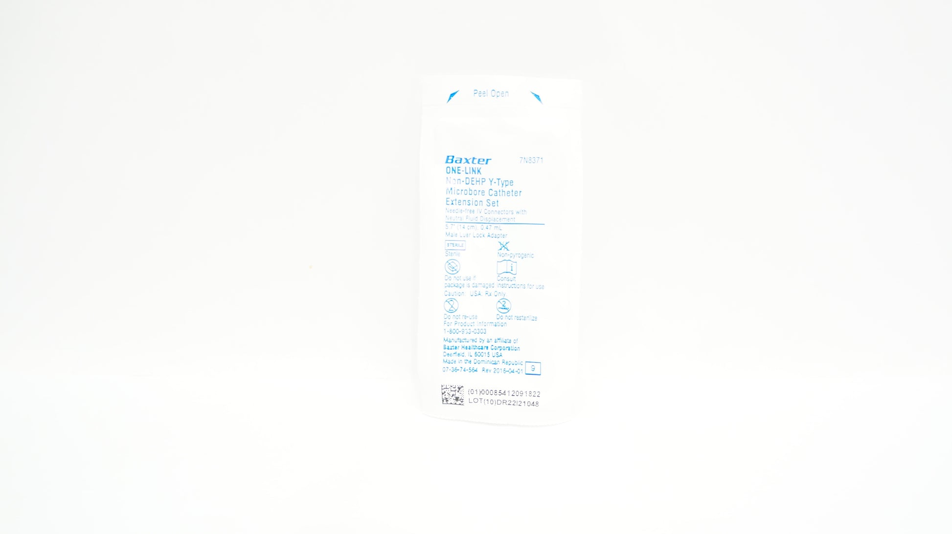 One-Link Catheter Extension Set, Y-Type, Microbore, Needle-Free IV Connector with Neutral Fluid Displacement, 0.47 ml, 5.7" Length, Non-Pyrogenic, Non-DEHP, Sterile, 200/cs (Rx) (Continental US Only) (Product Access Restricted. Check with your sales rep to verify eligibility)