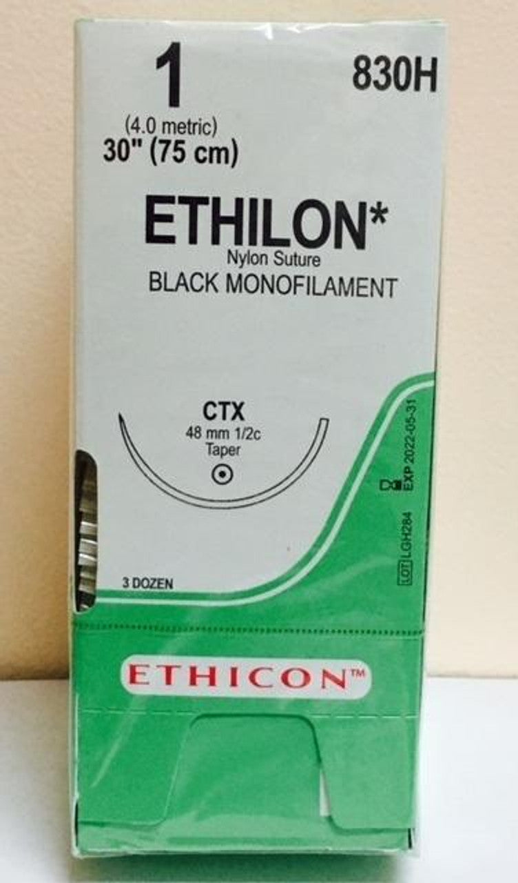 Suture, Taper Point, Size 1, 30", Black Monofilament, Needle CTX, _ Circle, 3 dz/bx (Continental US Only)