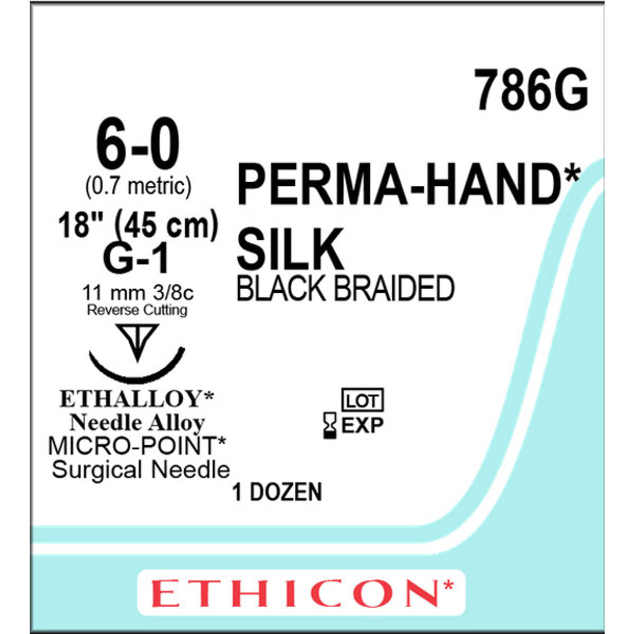 Suture, Micropoint Reverse Cutting , Size 6-0, 18", Black Braided, Needle G-1, 3/8 Circle, 1 dz/bx (Continental US Only)
