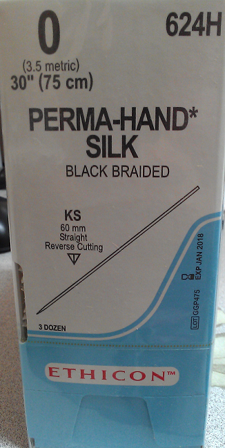 Suture, Straight Cutting, Size 0, 30", Black Braided, Needle KS, Straight, 3 dz/bx (Continental US Only)
