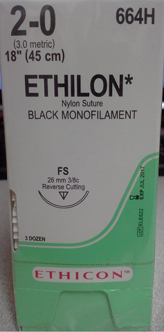Suture, Reverse Cutting, Size 2-0, 18", Black Monofilament, Needle FS, 3/8 Circle, 3 dz/bx (Continental US Only)