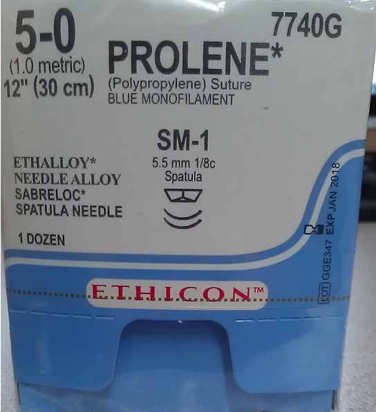 Suture, Sabreloc Spatula, Size 5-0, 12", Blue Monofilament, Needle SM-1,SM-1, 1/8 Circle, 1 dz/bx (Continental US Only)