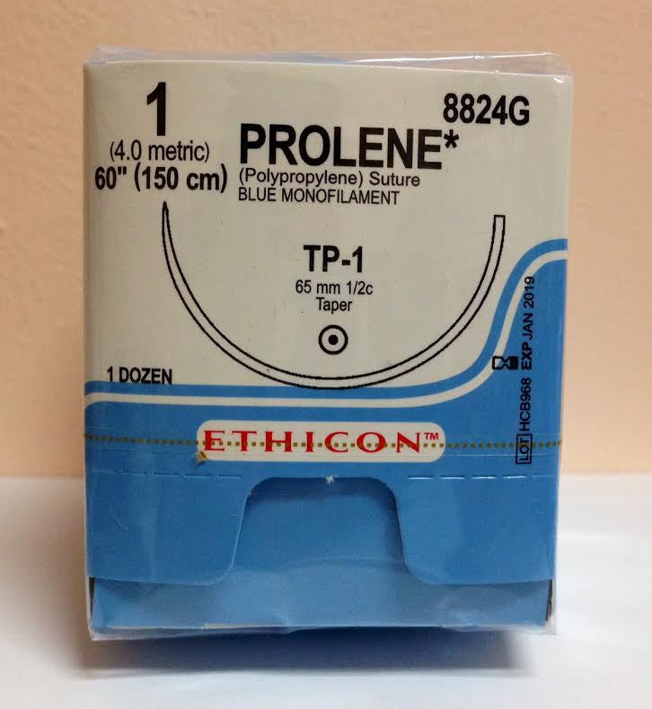 Suture, Taper Point, Size 1, 60", Blue Monofilament, Needle TP-1, _ Circle, 1 dz/bx (Continental US Only)