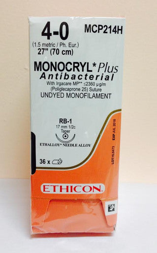 Suture, Taper Point, Size 4-0, 27", Undyed Monofilament, Needle RB-1, _ Circle, 3 dz/bx (Continental US Only)