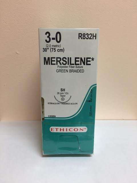 Suture, Size 3-0, 30", Green Braided, Needle SH, 3 dz/bx (Continental US Only)