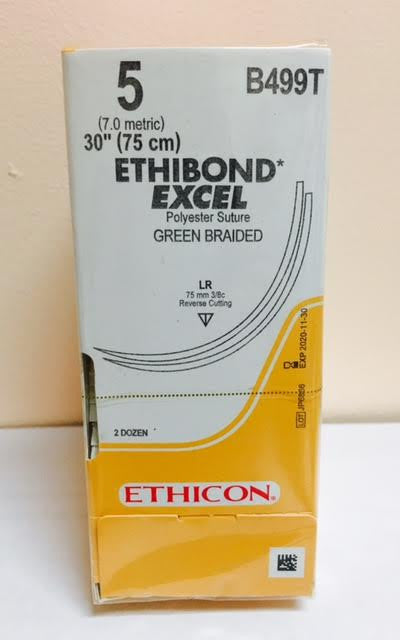 Suture, Reverse Cutting, Size 5, 30", Green Braided, Needle LR LR, 3/8 Circle, 2 dz/bx (Continental US Only)