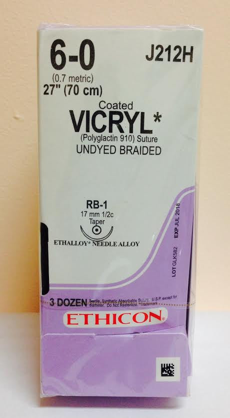 Suture, Taper Point, Size 6-0, 27", Undyed Braided, Needle RB-1, _ Circle, 3 dz/bx (Continental US Only)