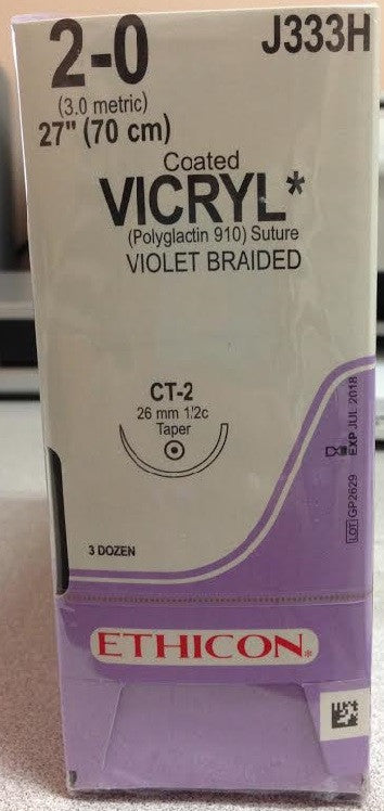 Suture, Taper Point, Size 2-0, 27", Violet Braided, Needle CT-2, _ Circle, 3 dz/bx (Continental US Only)