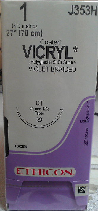 Suture, Taper Point, Size 1, 27", Violet Braided, Needle CT, _ Circle, 3 dz/bx (Continental US Only)