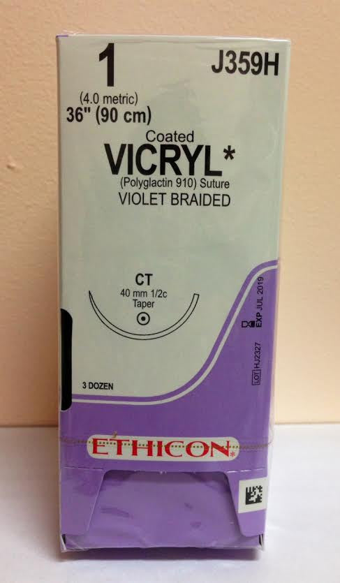 Suture, Taper Point, Size 1, 36", Violet Braided, Needle CT, _ Circle, 3 dz/bx (Continental US Only)