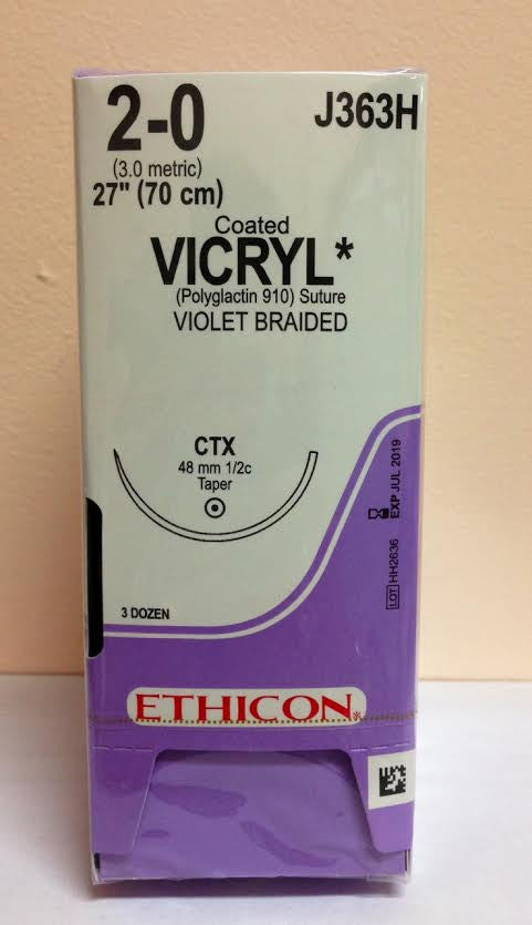 Suture, Taper Point, Size 2-0, 27", Violet Braided, Needle CTX, _ Circle, 3 dz/bx (Continental US Only)
