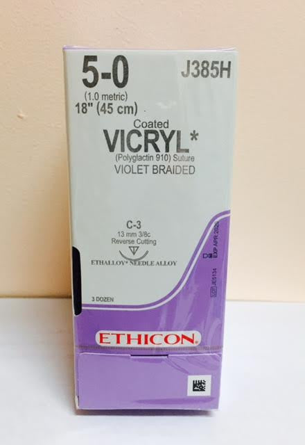 Suture, Reverse Cutting, Size 5-0, 18", Violet Braided, Needle C-3, 3/8 Circle, 3 dz/bx (Continental US Only)