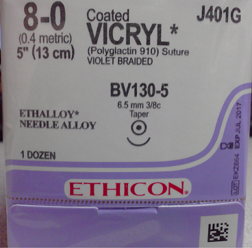 Suture, Taper Point, Size 8-0, 5", Violet Braided, Needle BV130-5, 3/8 Circle, 1 dz/bx (Continental US Only)