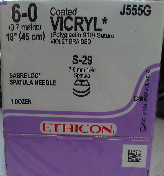 Suture, Sabreloc Conventional Spatula, Size 6-0, 18", Violet Braided, Needle S-29 S-29, _ Circle, 1 dz/bx (Continental US Only)