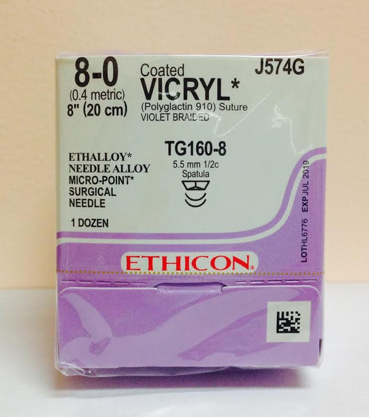 Suture, Micropoint Spatula, Size 8-0, 8", Violet Braided, Needle TG160-8,TG160-8, _ Circle, 1 dz/bx (Continental US Only)
