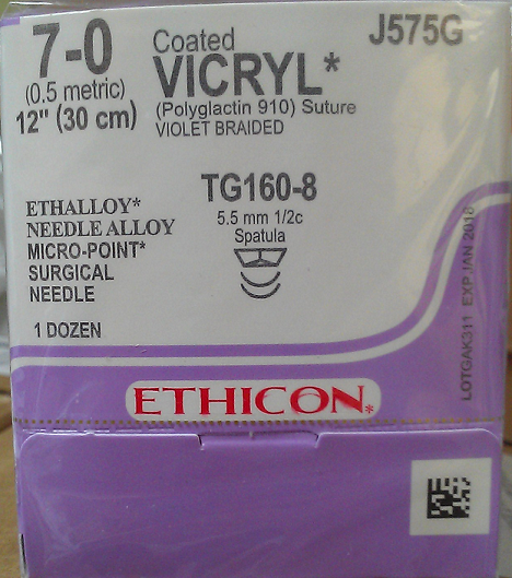 Suture, Micropoint Spatula, Size 7-0, 12", Violet Braided, Needle TG160-8,TG160-8, _ Circle, 1 dz/bx (Continental US Only)