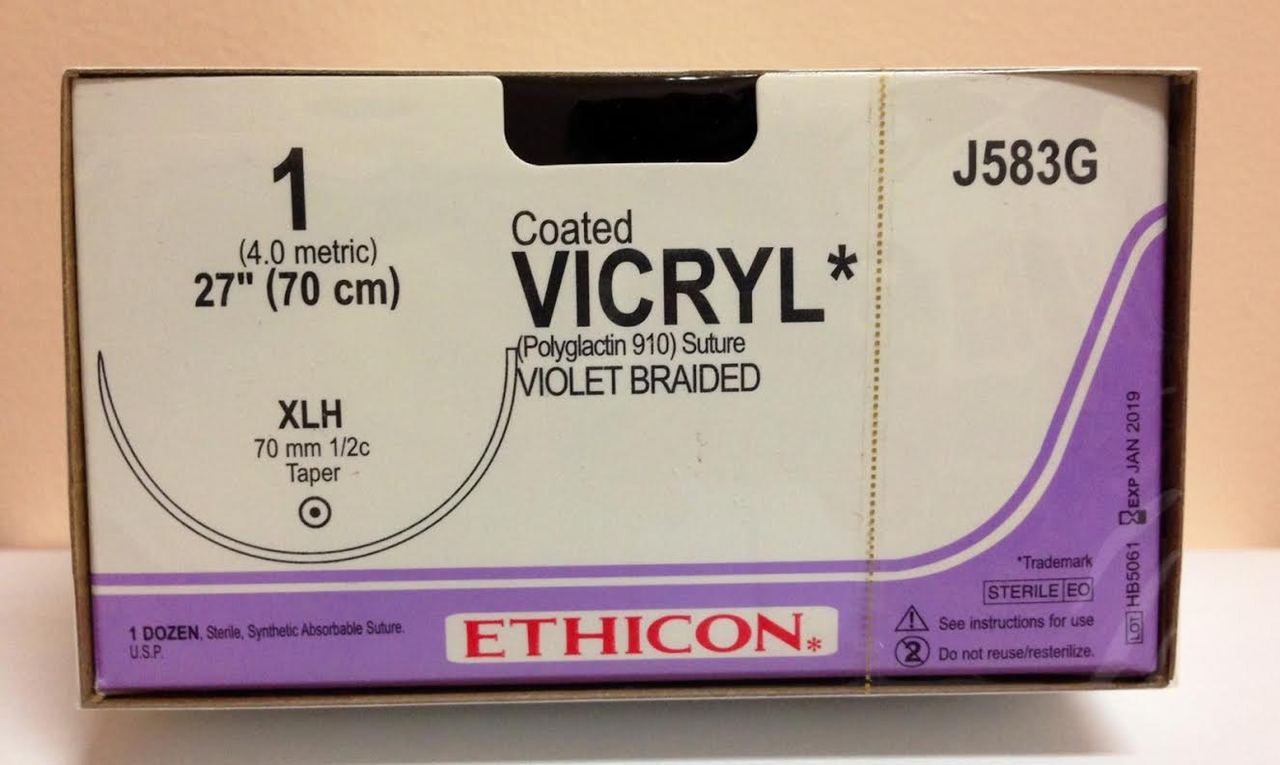 Suture, Taper Point, Size 1, 27", Violet Braided, Needle XLH, _ Circle, 1 dz/bx (Continental US Only)