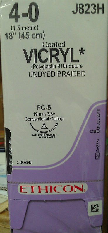 Suture, Precision Cosmetic Conventional Cutting Prime, Size 4-0, 18", Undyed Braided, Needle PC-5, 3/8 Circle, 3 dz/bx (Continental US Only)