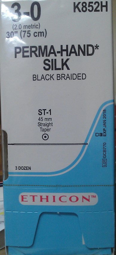 Suture, Straight Taper Point, Size 3-0, 30", Black Braided, Needle ST-1, Straight, 3 dz/bx (Continental US Only)