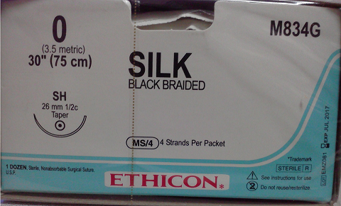 Suture, Taper Point, Size 0, 4-30", Black Braided, Needle SH, _ Circle, 1 dz/bx (Continental US Only)
