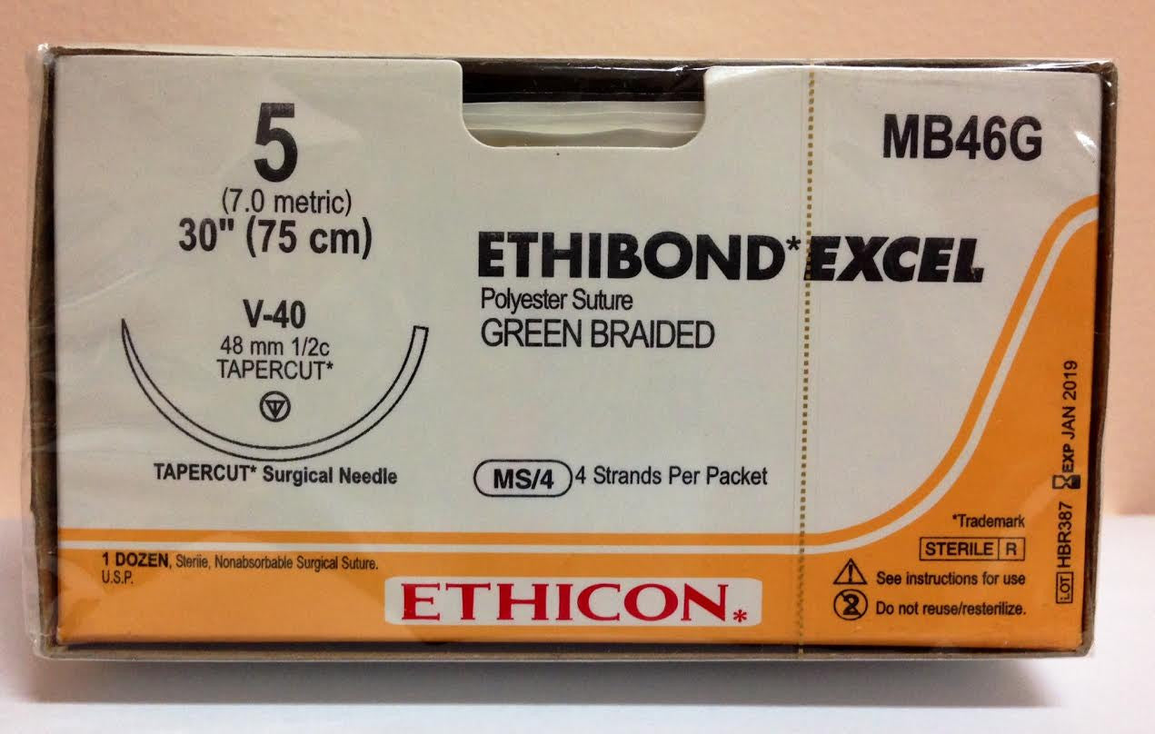 Suture, Tapercut, Size 5, 4-30", Green Braided, Needle V-40, _ Circle, 1 dz/bx (Continental US Only)