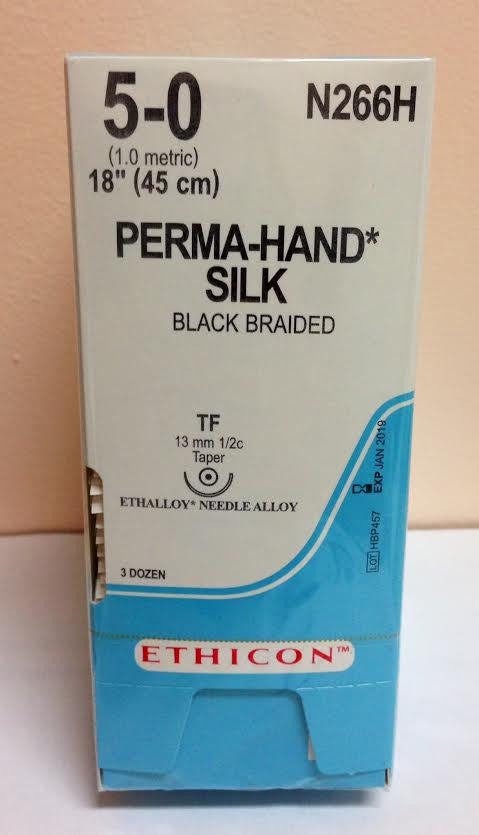 Suture, Taper Point, Size 5-0, 18", Black Braided, Needle TF, _ Circle, 3 dz/bx (Continental US Only)