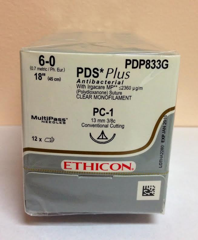 Suture, Precision Cosmetic Conventional Cutting Prime, Size 6-0, 18", Undyed Monofilament, Needle PC-1, 3/8 Circle, 1 dz/bx (Continental US Only)