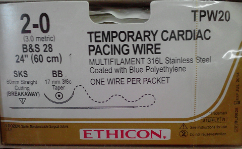 Suture, Temporary Pacing Wire, Size 2-0, 24", Dk. Blue Braided, Needle BB SKS, 3/8 Circle _ Circle Straight Cutting, 1 dz/bx (Continental US Only)