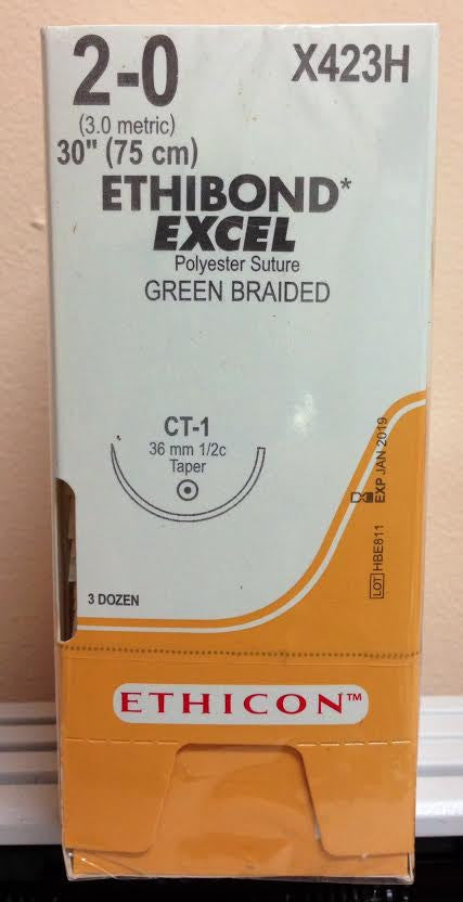 Suture, Size 2-0, 30", Green Braided, Needle CT-1, 3 dz/bx (Continental US Only)