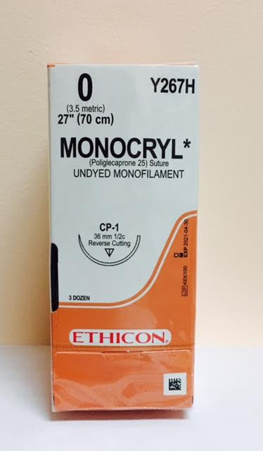 Suture, Reverse Cutting, Size 0, 27", Undyed Monofilament, Needle CP-1, _ Circle, 3 dz/bx (Continental US Only)