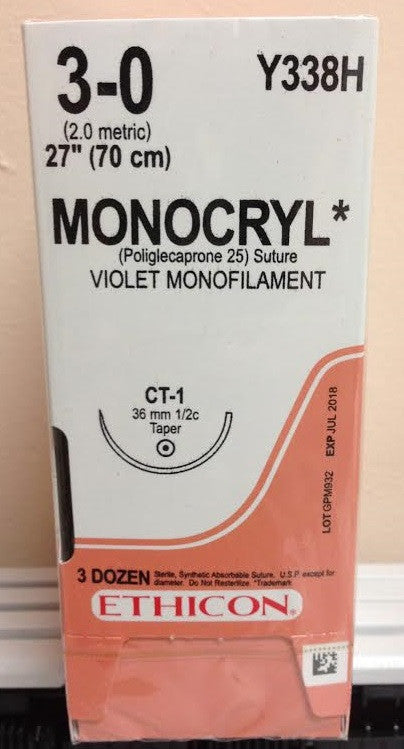 Suture, Taper Point, Size 3-0, 27", Violet Monofilament, Needle CT-1, _ Circle, 3 dz/bx (Continental US Only)