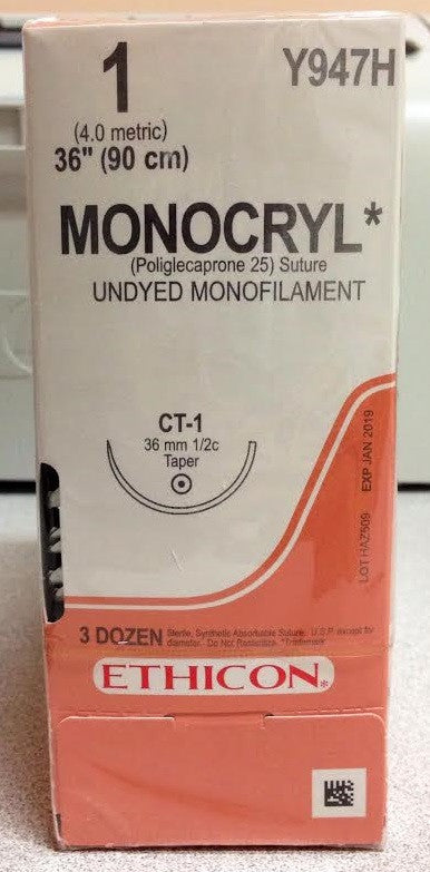 Suture, Taper Point, Size 1, 36", Undyed Monofilament, Needle CT-1, _ Circle, 3 dz/bx (Continental US Only)